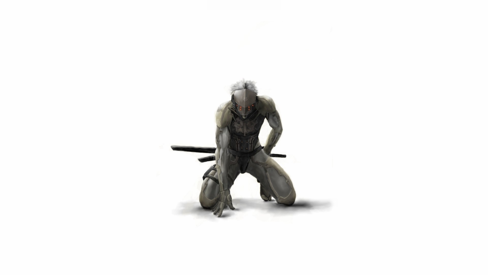 cyborg warrior in crouched stance
