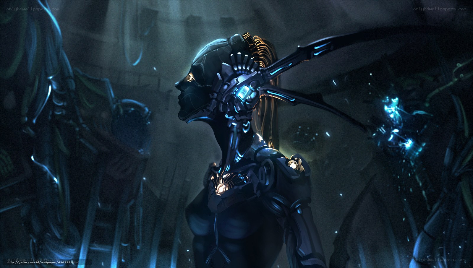 cyborg warrior in dark chamber