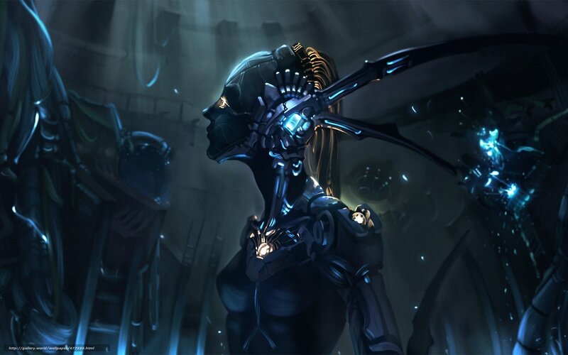 cyborg warrior in dark corridor