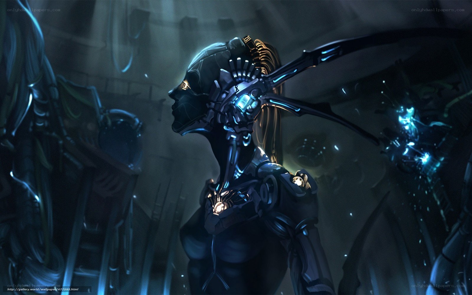 cyborg warrior in dark corridor