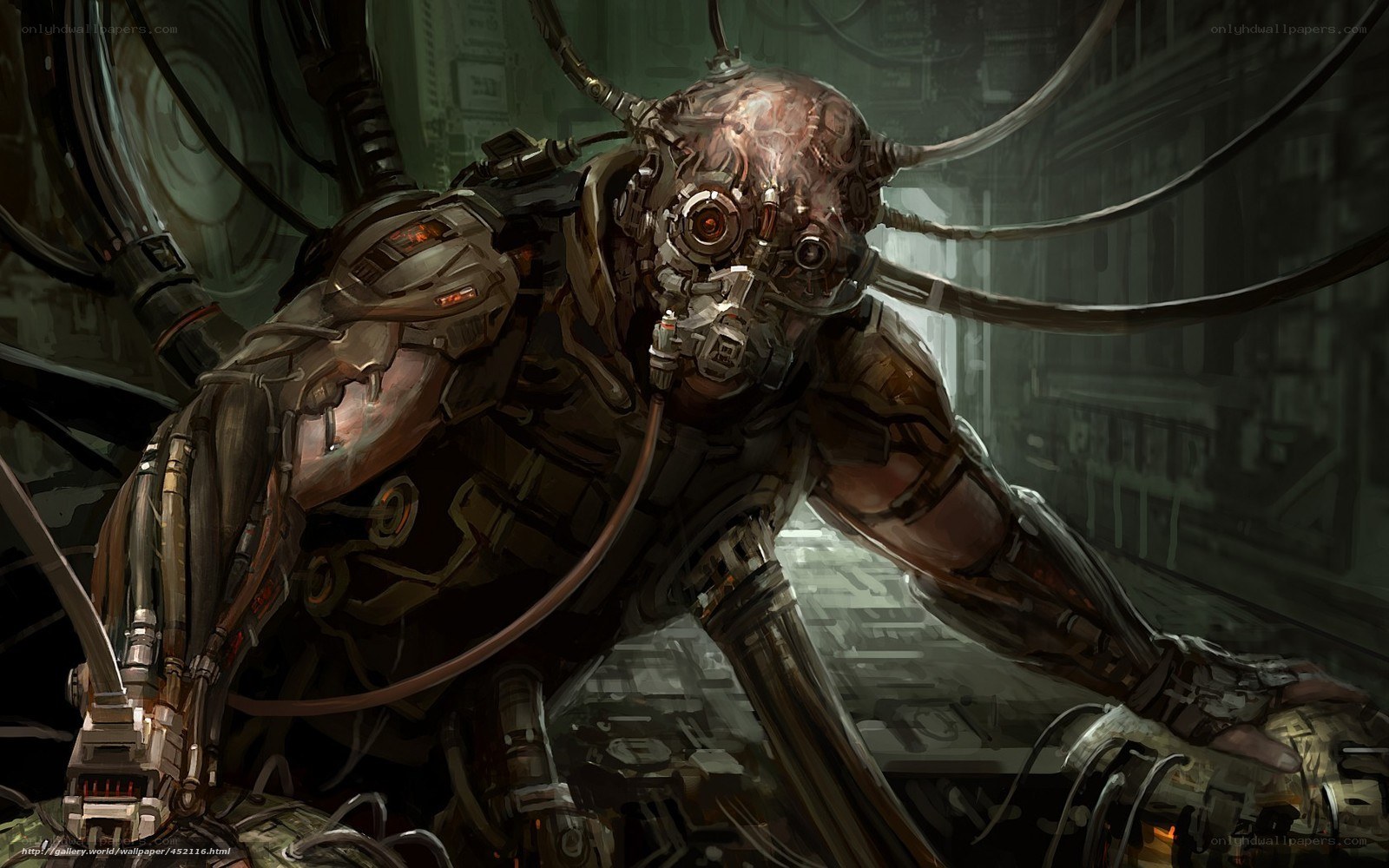 cyborg warrior in industrial setting
