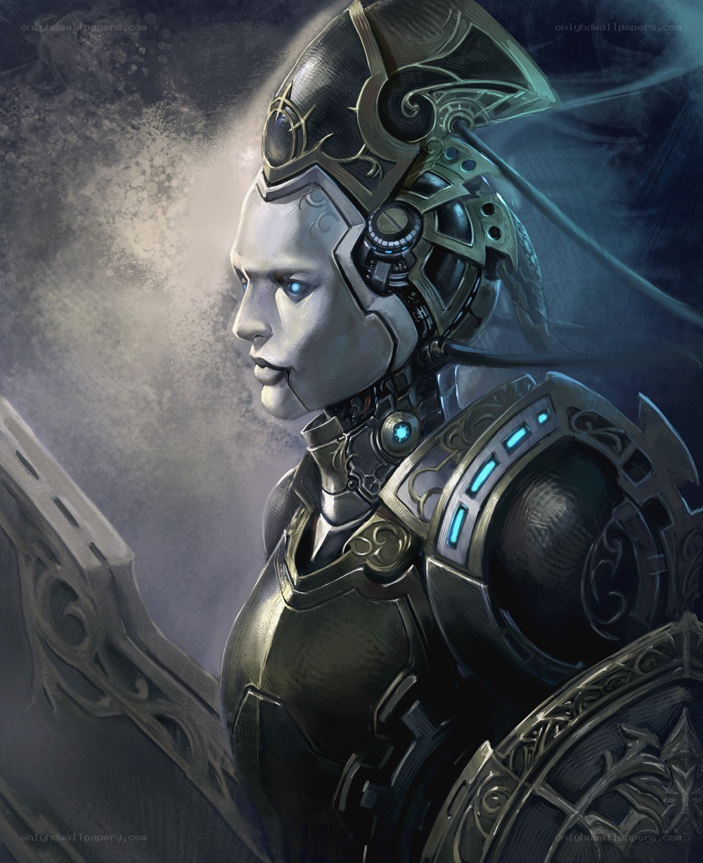 cyborg warrior in ornate armor