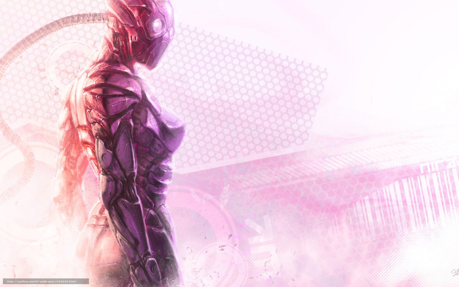 cyborg warrior in pink light