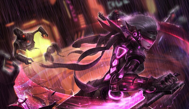 Cyborg Warrior in Rain — Purple