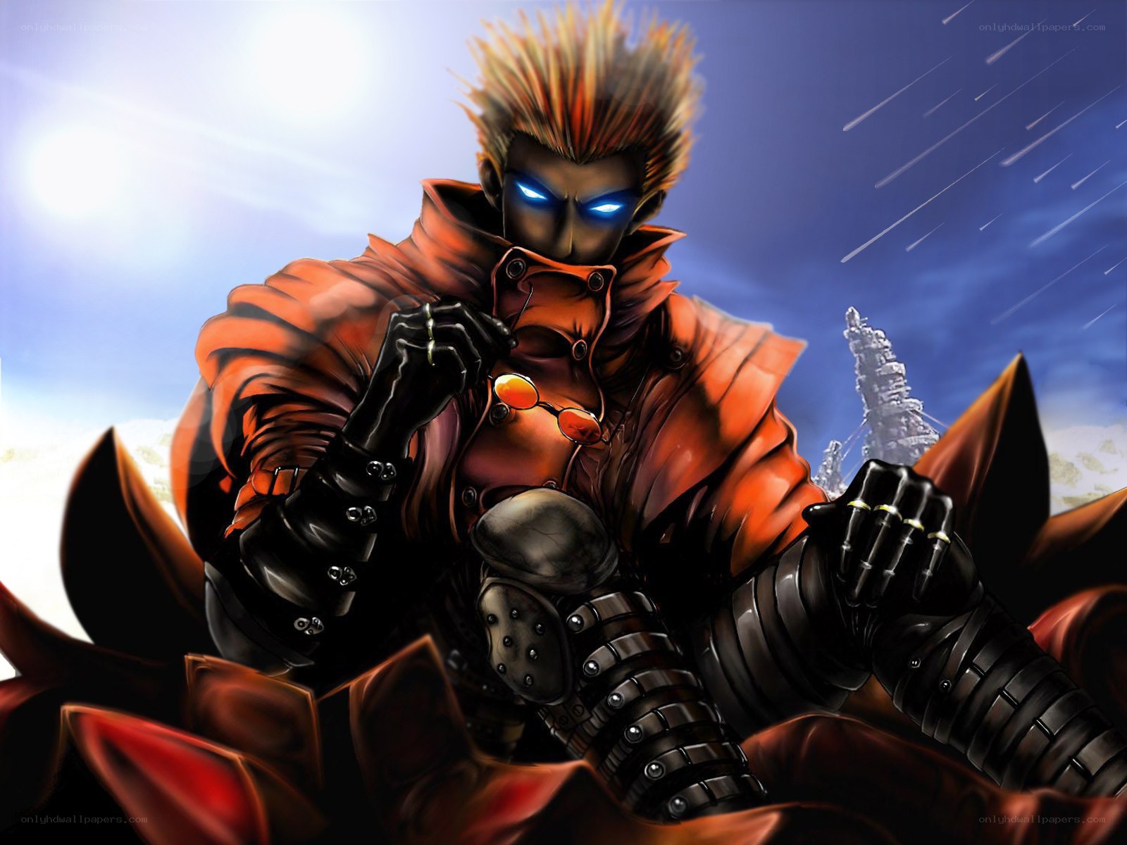 cyborg warrior in red coat