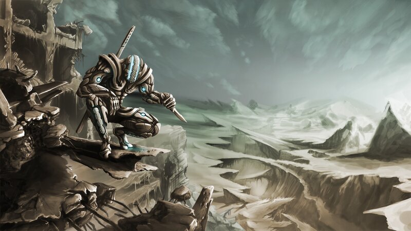 cyborg warrior on a cliff