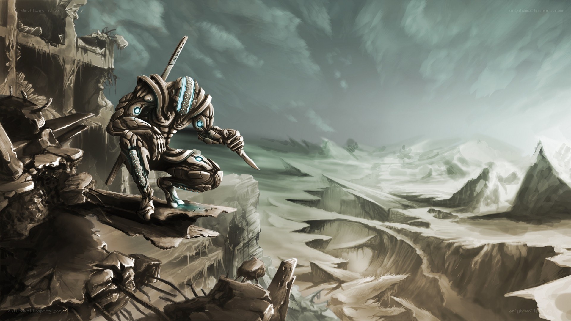 cyborg warrior on a cliff