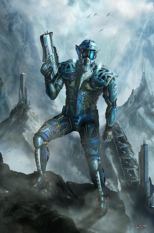 cyborg warrior on alien planet