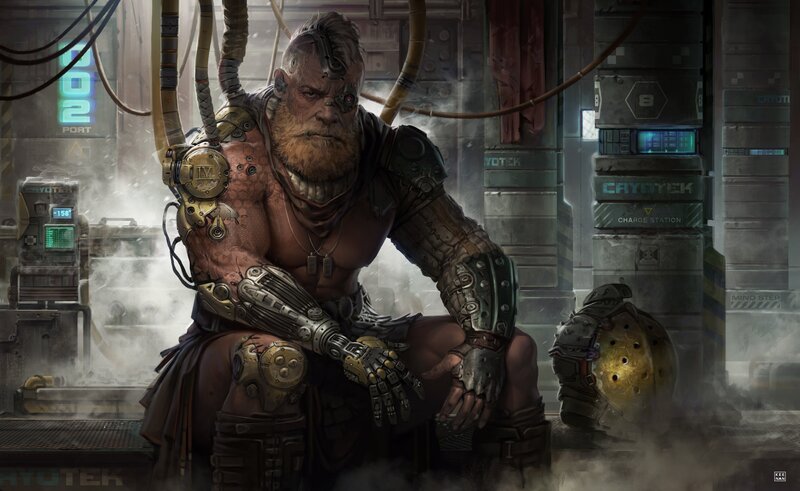 Cyborg Warrior Sitting