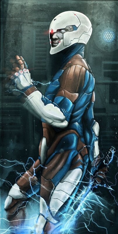 cyborg warrior with lightning