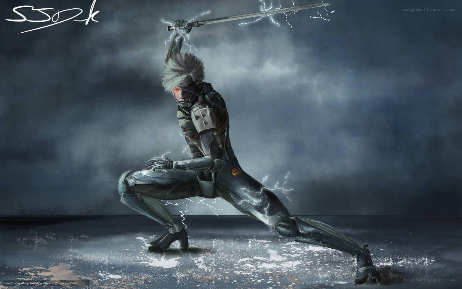 cyborg warrior with lightning sword