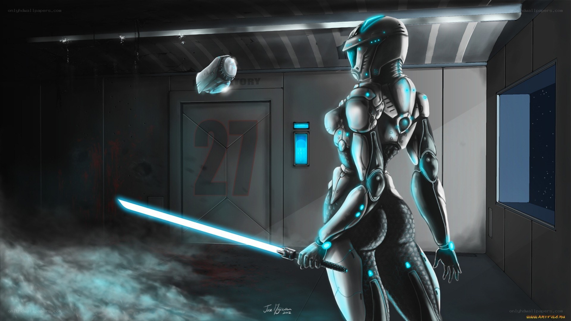 cyborg warrior with lightsaber