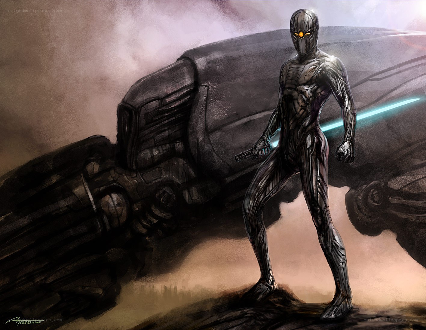 cyborg warrior with lightsaber