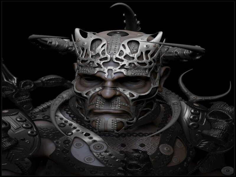 cyborg warrior with mechanical mask