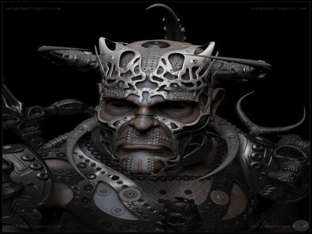 cyborg warrior with mechanical mask
