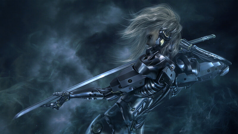 Cyborg Warrior with Sword — Black, Dramatic, Night, Digital Art