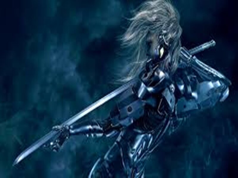 Cyborg Warrior with Sword — Blue, Dramatic, Night, Digital Art, Long Hair