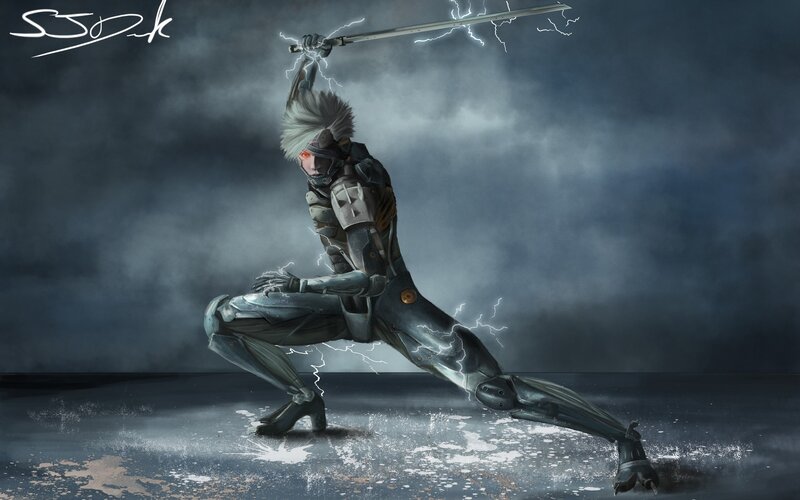 Cyborg Warrior with Sword — Gray, Dramatic, Night, Digital Art