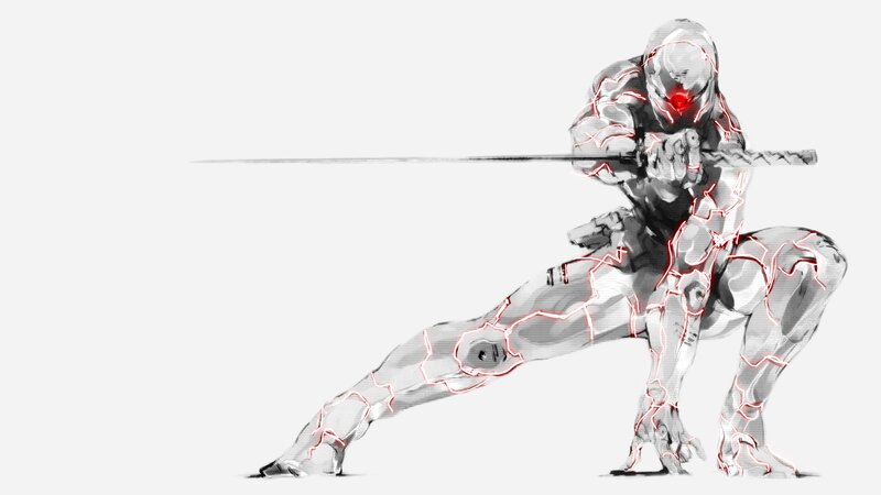 Cyborg Warrior with Sword — Gray, Dramatic