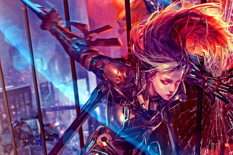 Cyborg Warrior Woman — Red