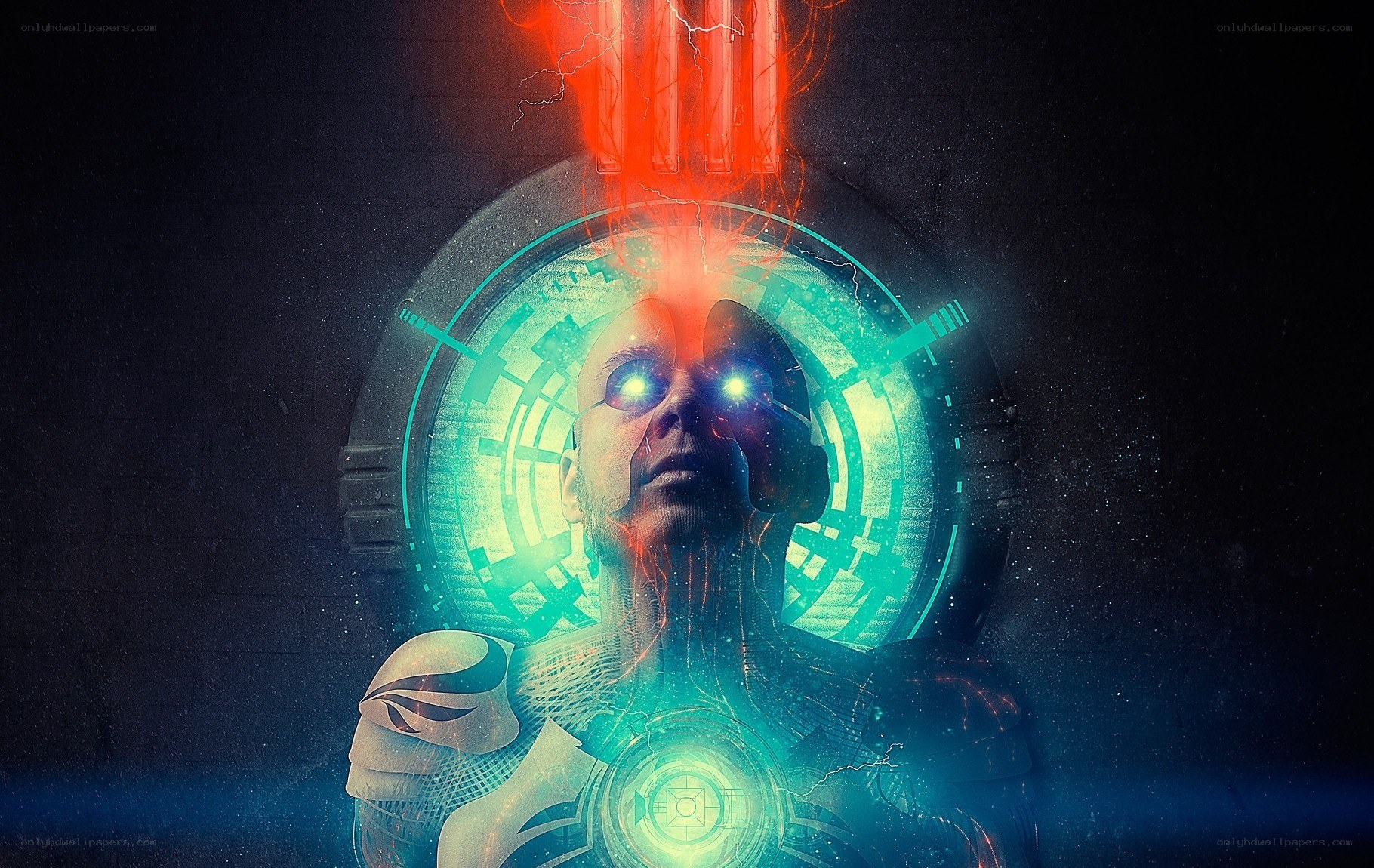 cyborg with glowing energy