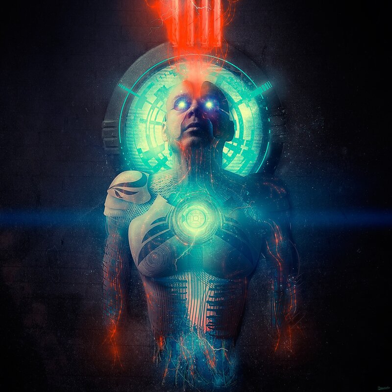 cyborg with glowing energy