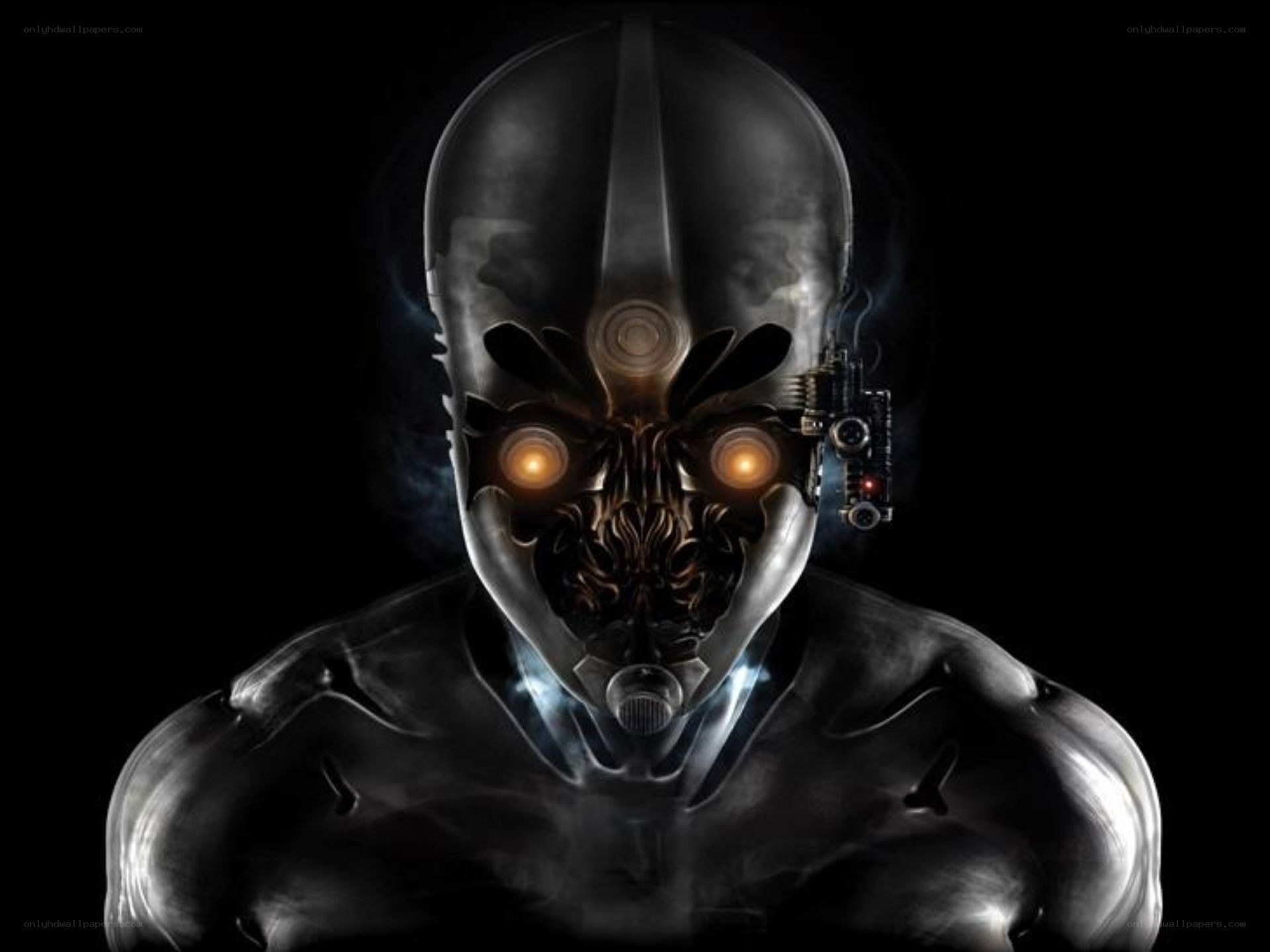 cyborg with glowing eyes