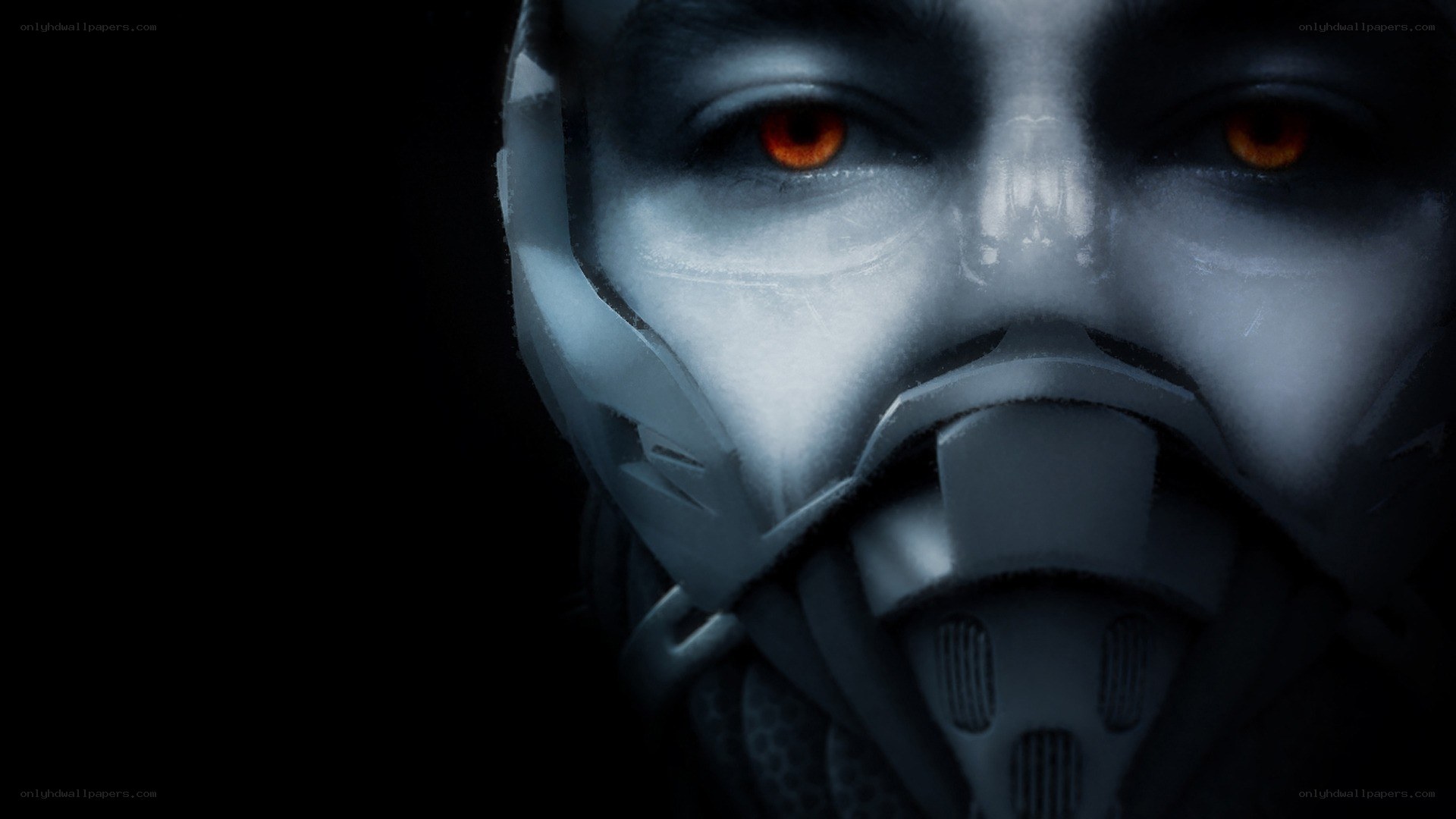 cyborg with glowing eyes