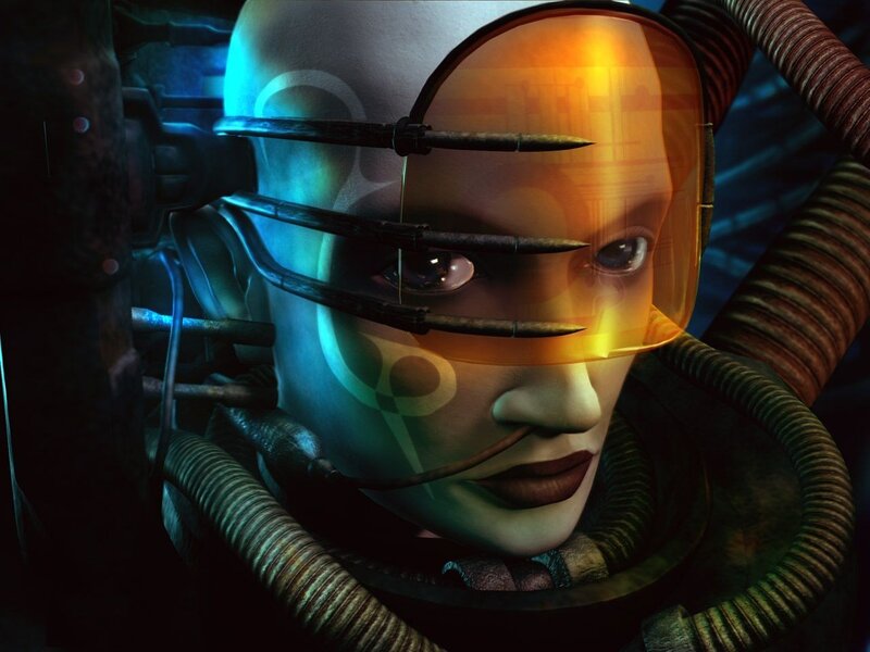 cyborg with glowing visor