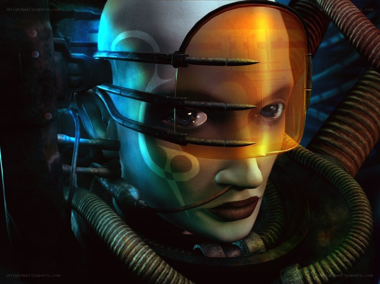 cyborg with glowing visor
