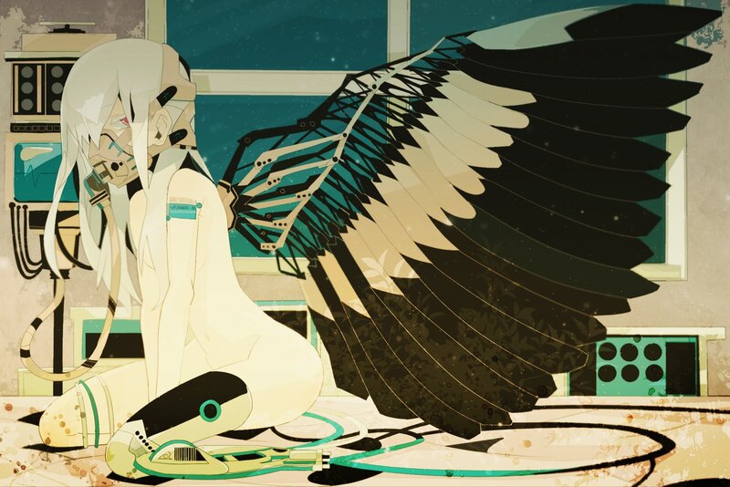 cyborg with mechanical wings
