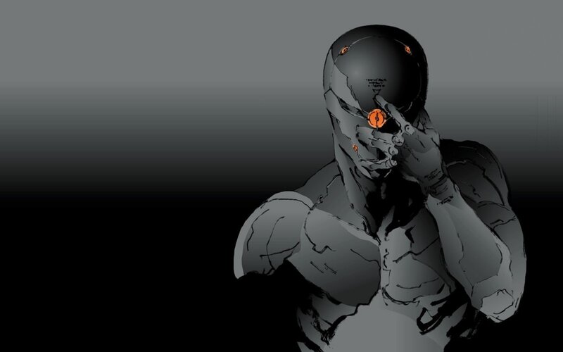 cyborg with orange eyes