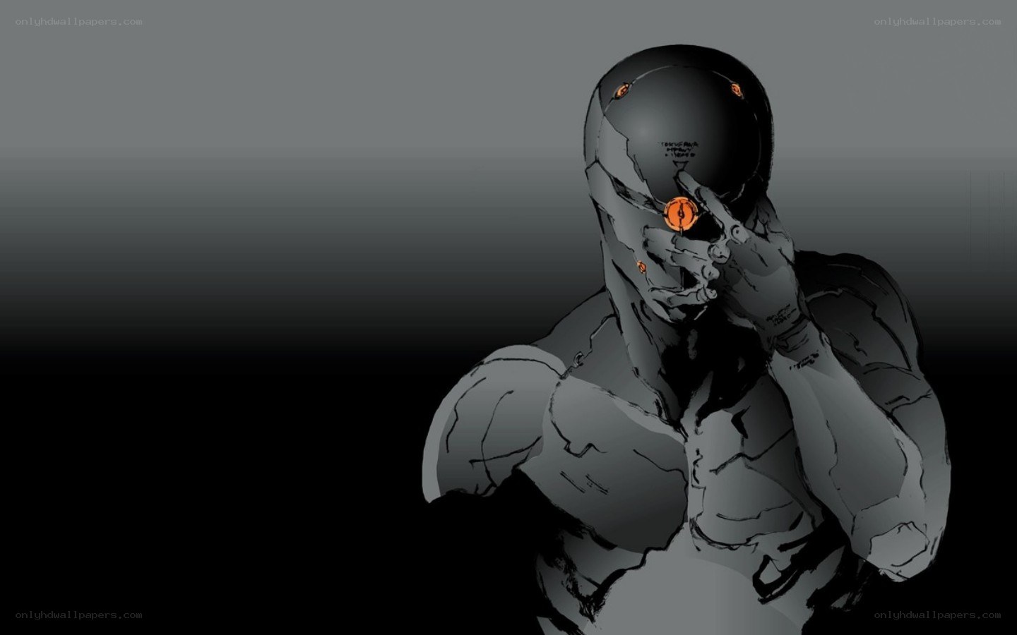 cyborg with orange eyes