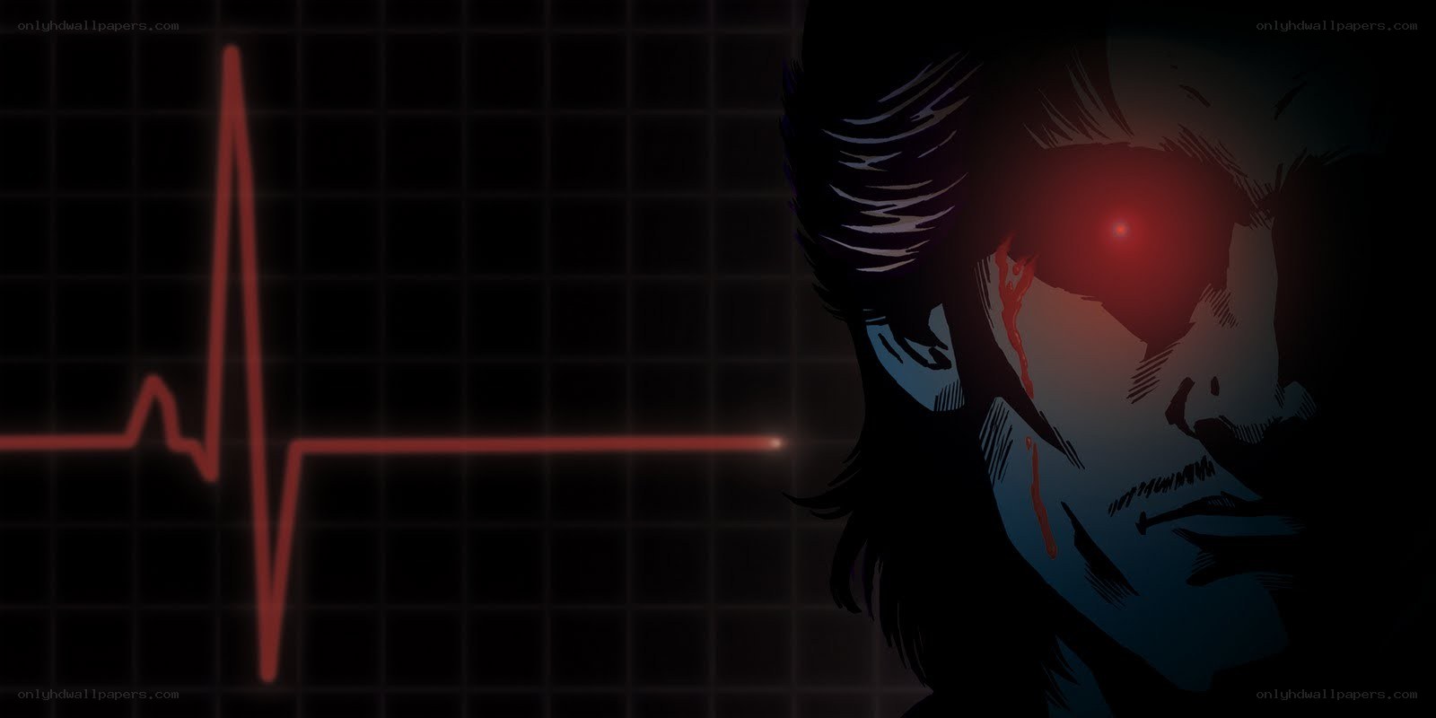 cyborg with red eye and heartbeat