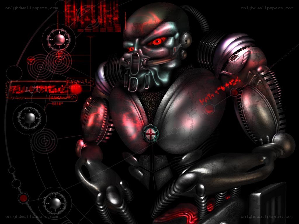 cyborg with red eyes
