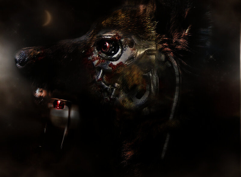 Cyborg Wolf Head