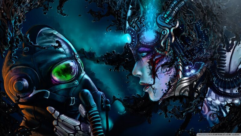 Cyborg Woman and Robot — Blue