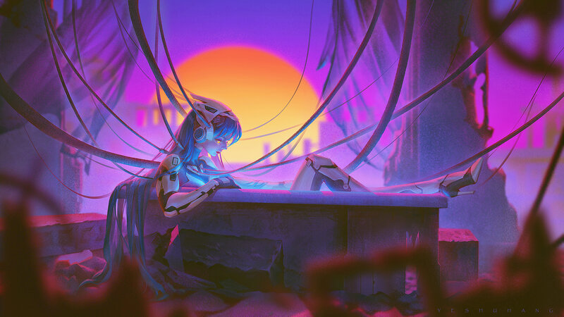 Cyborg Woman at Table