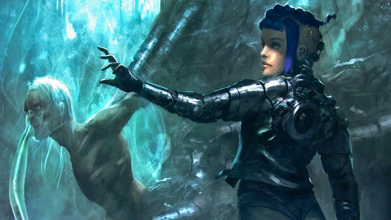 Cyborg Woman Attacking Ghost
