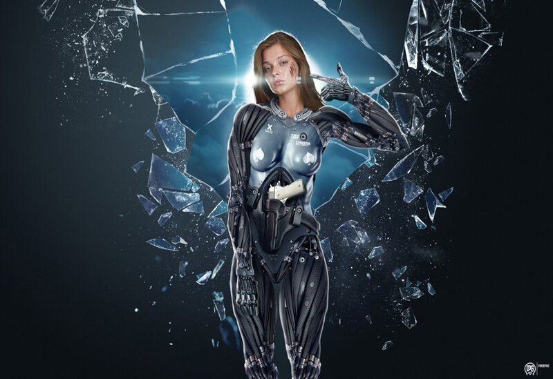 Cyborg Woman Breaking Glass — Black