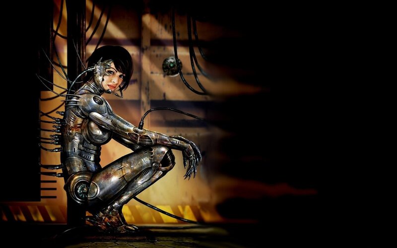 Cyborg Woman Crouching — Black, Dramatic