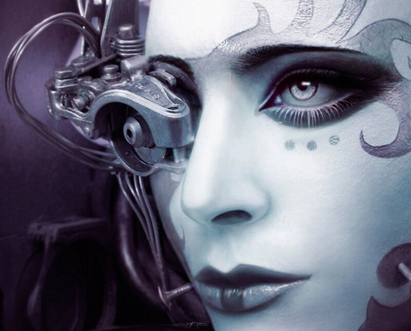 Cyborg Woman Face — White