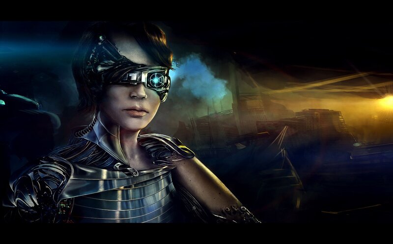 Cyborg Woman in Armor — Black, Dramatic, Night