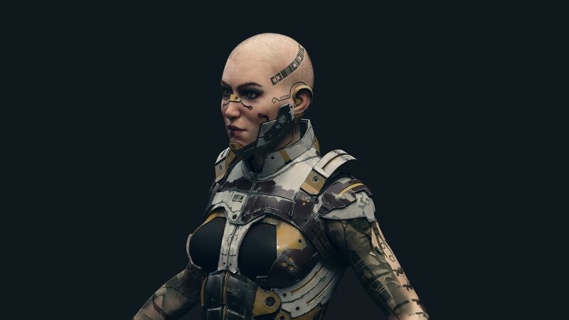 Cyborg Woman in Armor — Black, Dramatic