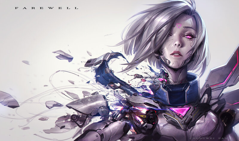 Cyborg Woman in Armor — Gray, Dramatic, Digital Art