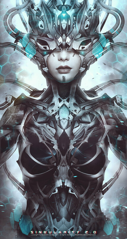 Cyborg Woman in Armor — Gray, Dramatic