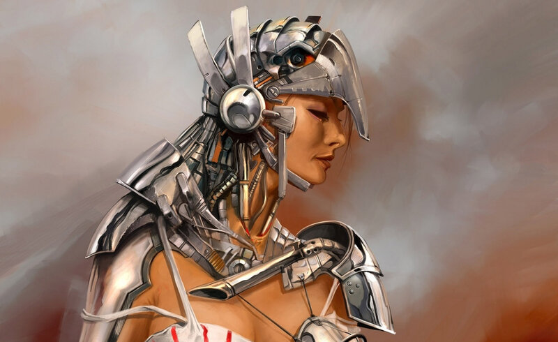 Cyborg Woman in Armor — Silver, Dramatic