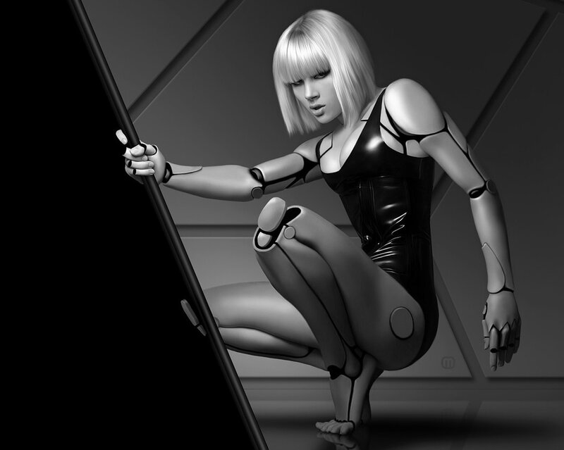 cyborg woman in black suit
