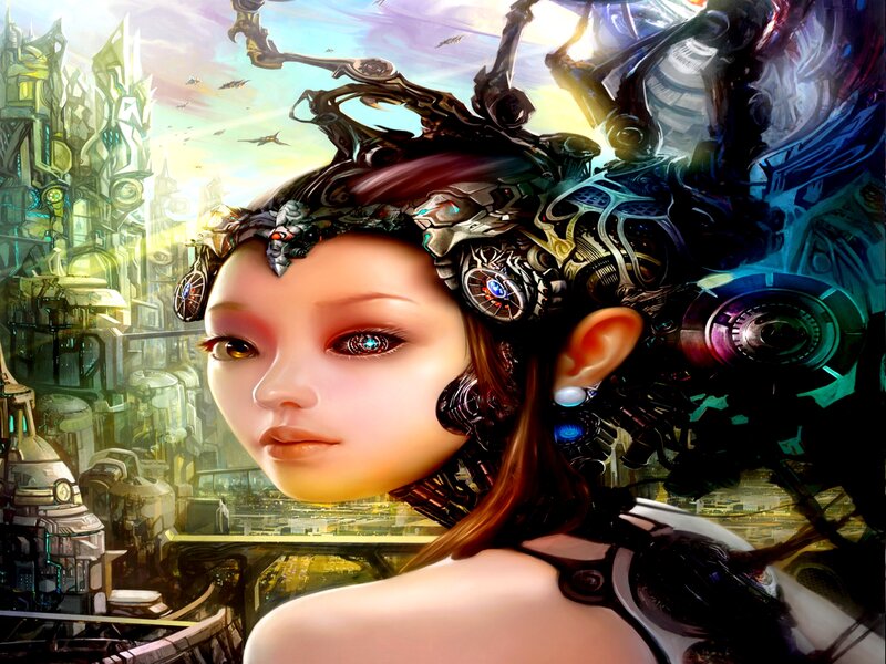 Cyborg Woman in City — Blue