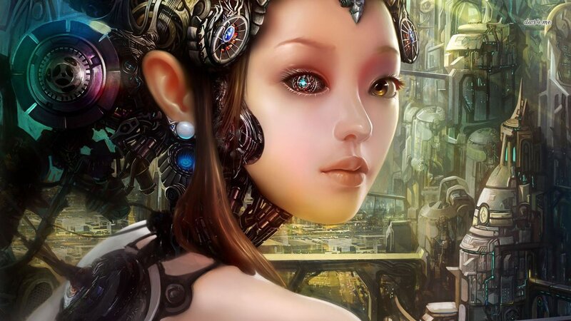 Cyborg Woman in City — Brown, Dramatic